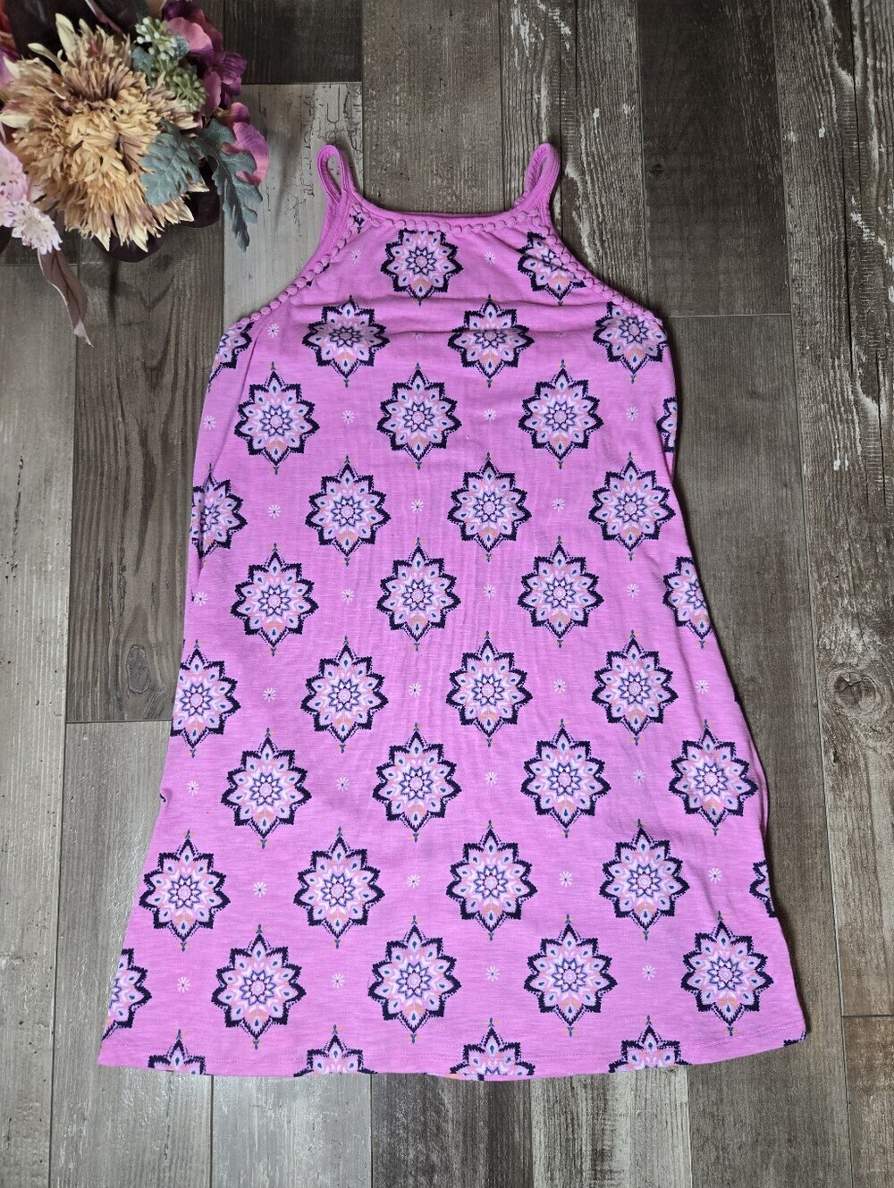 Mudd Girls Pink Sleeveless Sun Dress with Star Medallion Pattern Size XL 14 NWOT